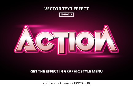 Action 3D Editable Text Effect Template, glowing red neon light effect font style - Shutterstock ID 2192207519