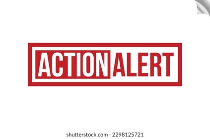 Action Alert Kautschuk Stempel Vektorgrafik auf weißem Hintergrund. Aktionsalarmstempel