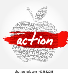 ACTION apple word cloud collage, health concept background