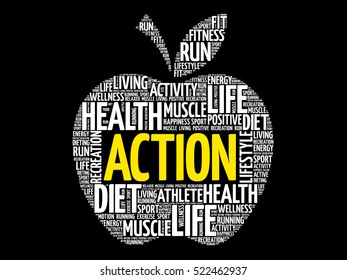 ACTION apple word cloud collage, health concept background