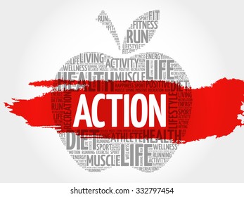 Action apple word cloud concept