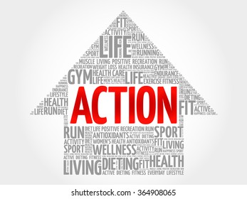 ACTION arrow word cloud, health concept