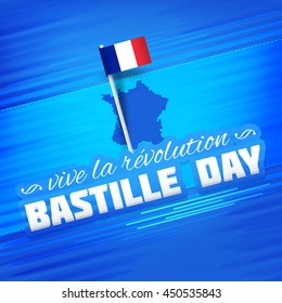 Action Background, France Bastille Day Greeting Card Design.  Text "long live revolution" at English