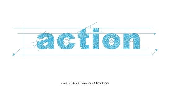 ACTION blue vector draft text banner