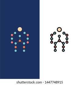 Action, Bones, Capture, Human, Motion  Icons. Flat and Line Filled Icon Set Vector Blue Background