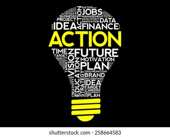 ACTION bulb word cloud, business concept
