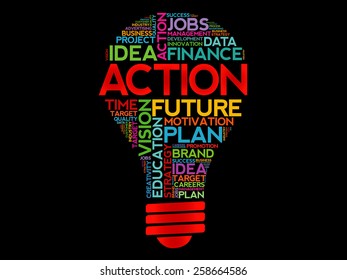 ACTION bulb word cloud, business concept