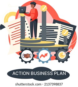 Plan de actividades, estrategias de desarrollo, previsión de riesgos de mercado. Secreto de éxito de la empresa, negocio de crecimiento de ideas, lograr metáfora objetivo, producción de estudio y mercado de ventas. Planificación biz estratégica