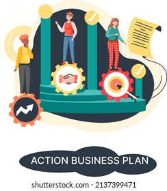 Action business plan, development strategies, foreseeing market risks. Company success secret, idea growing business achieve target metaphor, study production and sales market. Strategic biz planning