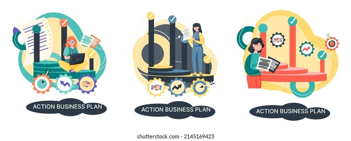 Action business plan, development strategies, foreseeing market risks. Company success secret, idea growing business achieve target metaphor, study production and sales market. Strategic biz planning