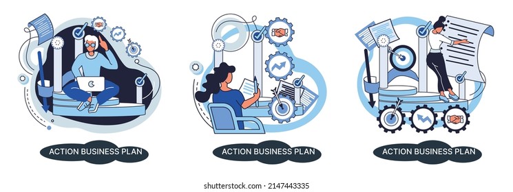 Action business plan, development strategies, foreseeing market risks. Company success secret, idea growing business achieve target metaphor, study production and sales market. Strategic biz planning