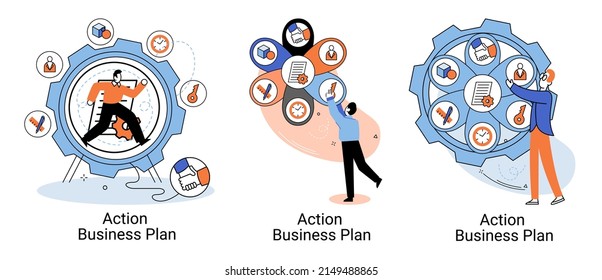 Action business plan, development strategies, foreseeing market risks. Company success secret, idea growing business achieve target metaphor, study production and sales market. Strategic biz planning