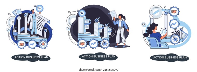 Action business plan, development strategies, foreseeing market risks. Company success secret, idea growing business achieve target metaphor, study production and sales market. Strategic biz planning