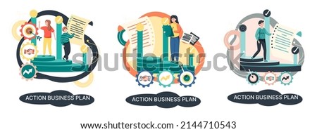 Action business plan, development strategies, foreseeing market risks. Company success secret, idea growing business achieve target metaphor, study production and sales market. Strategic biz planning