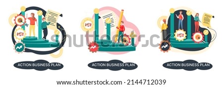 Action business plan, development strategies, foreseeing market risks. Company success secret, idea growing business achieve target metaphor, study production and sales market. Strategic biz planning
