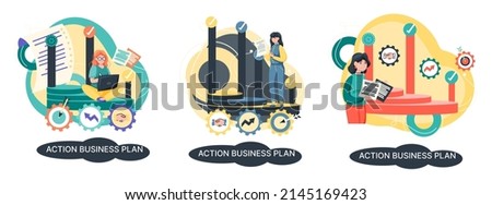 Action business plan, development strategies, foreseeing market risks. Company success secret, idea growing business achieve target metaphor, study production and sales market. Strategic biz planning