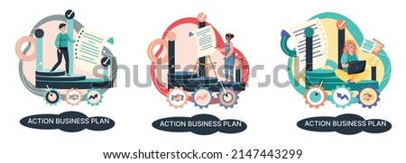 Action business plan, development strategies, foreseeing market risks. Company success secret, idea growing business achieve target metaphor, study production and sales market. Strategic biz planning