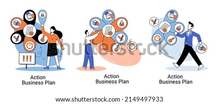 Action business plan, development strategies, foreseeing market risks. Company success secret, idea growing business achieve target metaphor, study production and sales market. Strategic biz planning