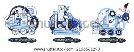 Action business plan, development strategies, foreseeing market risks. Company success secret, idea growing business achieve target metaphor, study production and sales market. Strategic biz planning