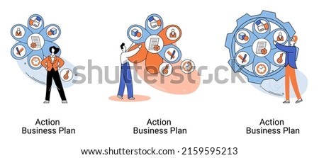 Action business plan, development strategies, foreseeing market risks. Company success secret, idea growing business achieve target metaphor, study production and sales market. Strategic biz planning