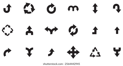 Action Button Art Arrow set Vector Isolated on white background. This is Black arrow Sign icon Symbol. App web application direction design. business up down right lift arrow choice. 