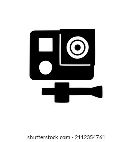 Action Cam Camera icon in black flat glyph, filled style isolated on white background