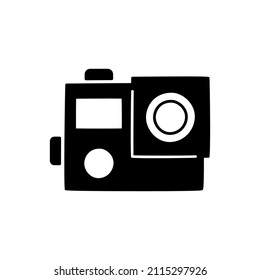 Action Cam Camera Symbol auf schwarz-weißem Hintergrund, gefüllt