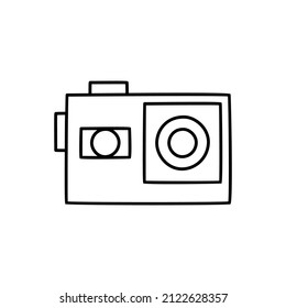 Action Cam Camera Symbol auf schwarzem Strich Symbol, Stil einzeln auf weißem Hintergrund