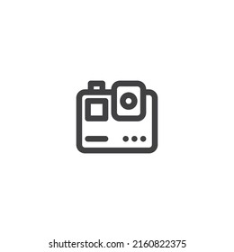 Action cam line icon. linear style sign for mobile concept and web design. Action cam camera outline vector icon. Symbol, logo illustration. Vector graphics