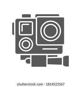 Action camera black glyph icon. Electronic device concept. Camera for active sports. Pictogram for web page, mobile app, promo. UI UX screen. User interface display.