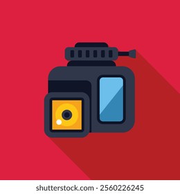 Action camera capturing exciting moments on red background