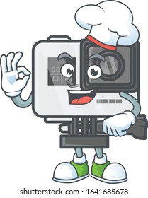 Action camera cartoon character in a chef dress and white hat