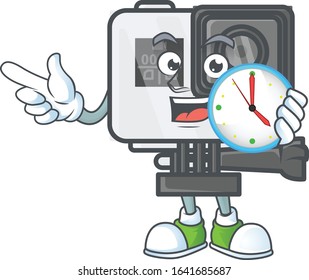 Action camera cartoon character style with a clock