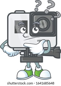 Action camera cartoon mascot style in a confuse gesture