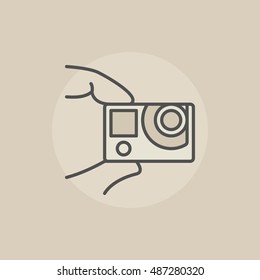 Action camera colorful icon. Vector flat extreme action cam in fingers sign or logo element