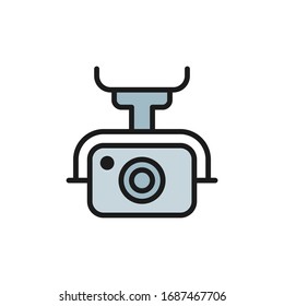 Action camera for drone, extreme video cam flat color line icon.