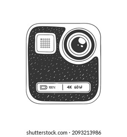 Action camera. Hand-drawn action camera camera for active sports. Illustration in sketch style. Vector image