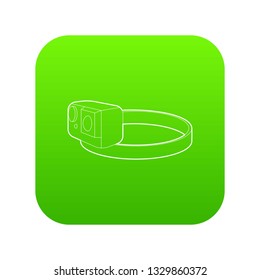 Action camera for heads icon green vector isolated on white background