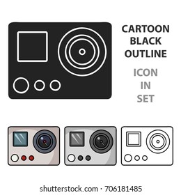 Action camera icon in cartoon style isolated on white background. Ski resort symbol stock vector illustration.