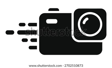 Action camera icon with motion lines, symbolizing speed, adventure, and recording activity Vector