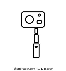 Action camera icon with selfie monopod isolated on white background.Vector