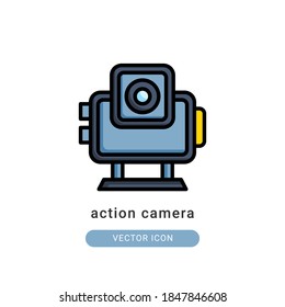 action camera icon vector illustration. action camera icon lineal color design.