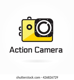 Action camera icon, vector illustration, colorful logo template, extreme photo and video cam symbol, editable design element for identity, logotype, website, banner, card, prints, digital projects.