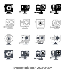 conjunto de iconos de cámara de acción.símbolo de paquete de cámara de acción elementos vectoriales para web infográfica