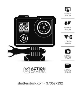 Action camera. illustration.  Vector image isolated on white background. Icons, button, lorem ipsum