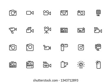 Action Camera, Journalistic, Portable, Video Camera Editable Stroke Line Icons. Premium Quality Pictogram.