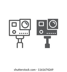 Action camera line and glyph icon, electronic and digital, video sign, vector graphics, a linear pattern on a white background, eps 10.