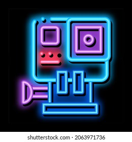 Action Camera neon light sign vector. Glowing bright icon Action Camera sign. transparent symbol illustration