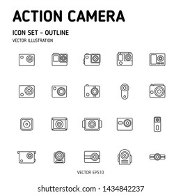 Action camera outline icon set. Simple icon set. Action camera in flat line style. Vector icon
