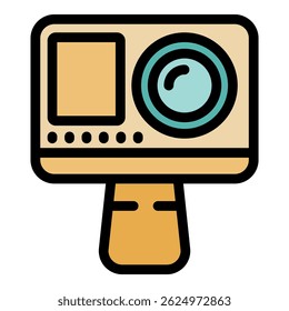 Action camera is recording, standing on a tripod on a white background